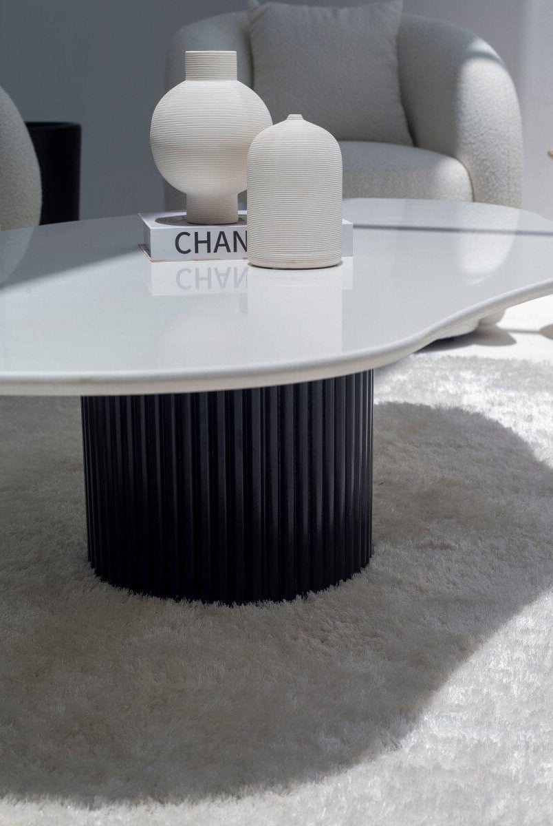 emisia White Quz Irregular Coffee Table With Black Base (2 Sizes)
