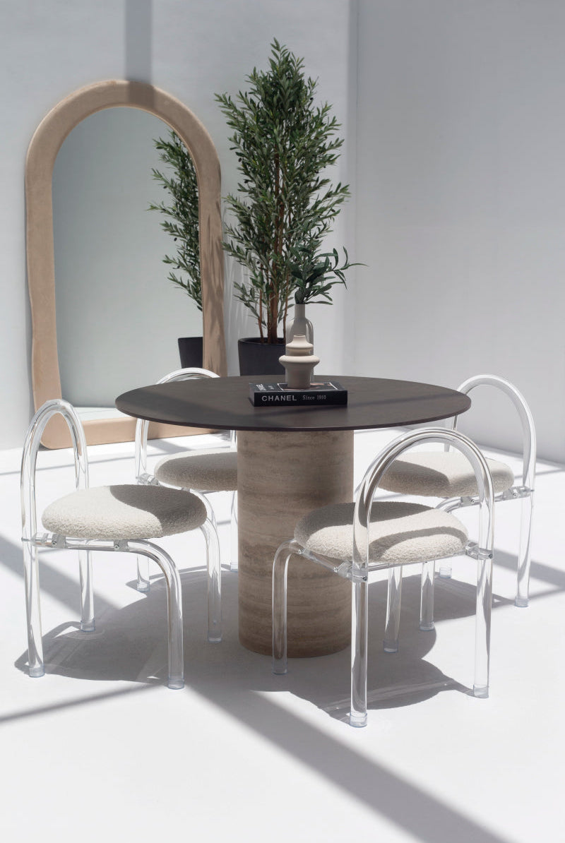 Cynthia Brown Dekton Dining Table with Travertine Base