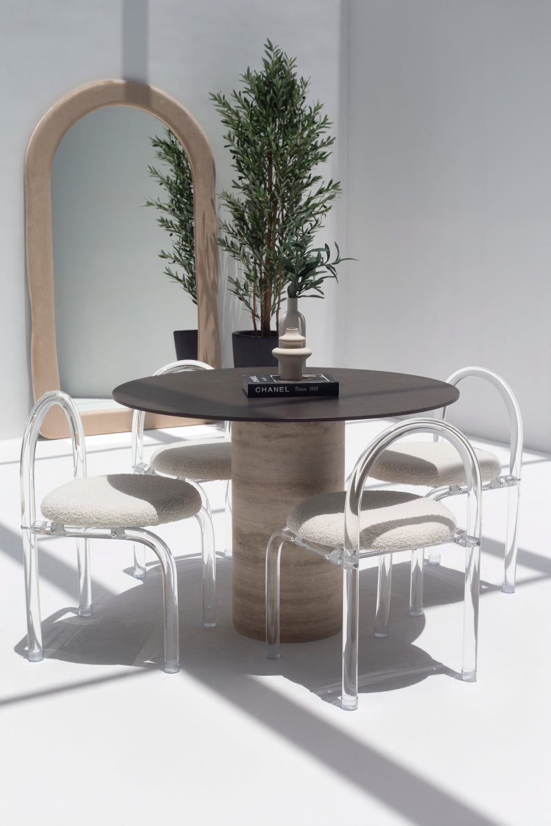 Cynthia Brown Dekton Dining Table with Travertine Base