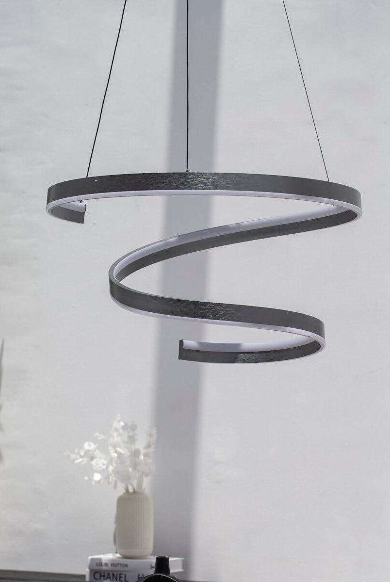 Sleek Modern Spiral Grey LED Pendant Lamp