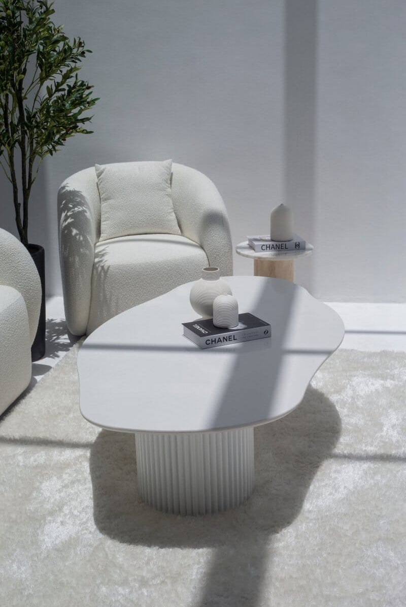 emisia White Quz Irregular Coffee Table With White Base
