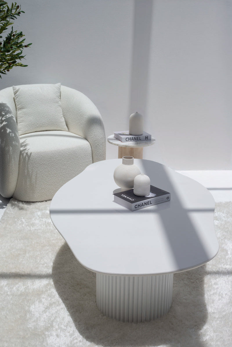 emisia White Quz Irregular Coffee Table With White Base