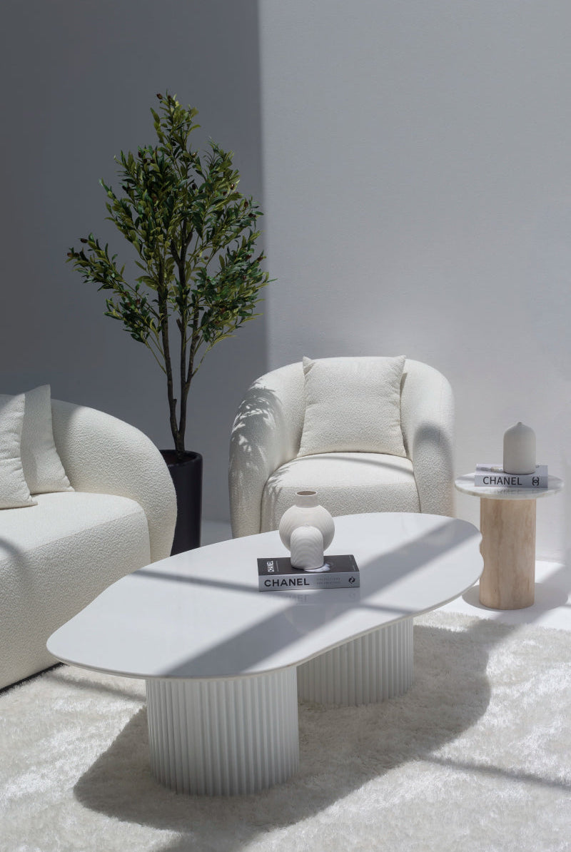 emisia White Quz Irregular Coffee Table With White Base