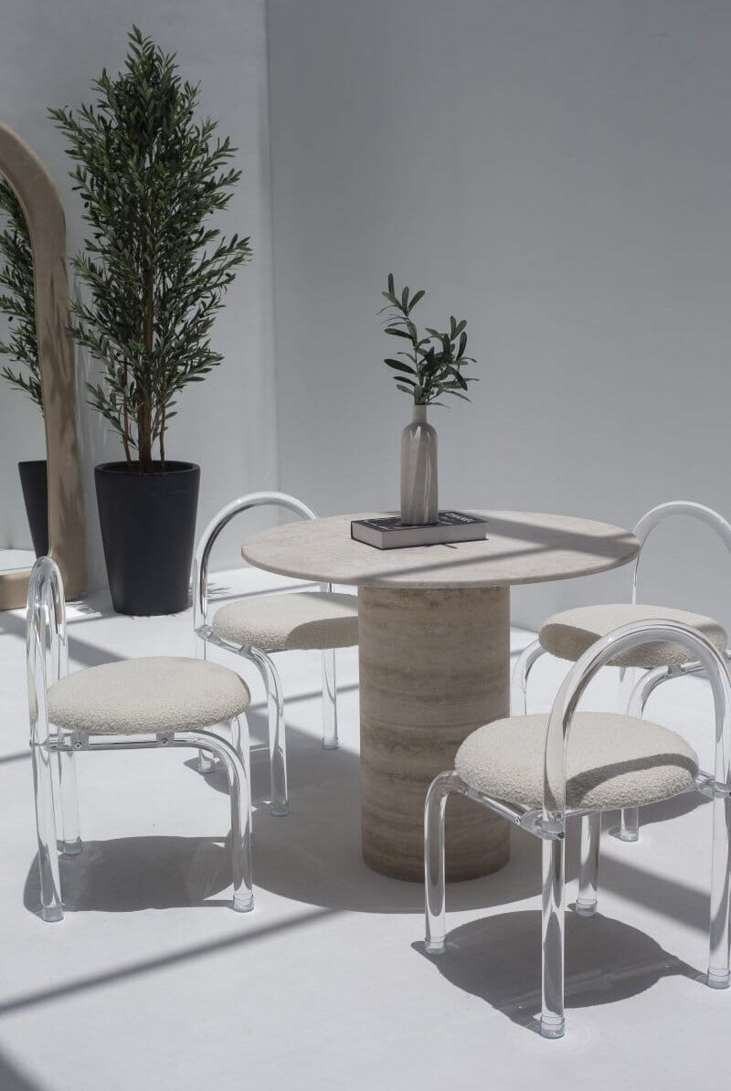 Cynthia Oryx Marble Dining Table with Travertine Base (2 Sizes)