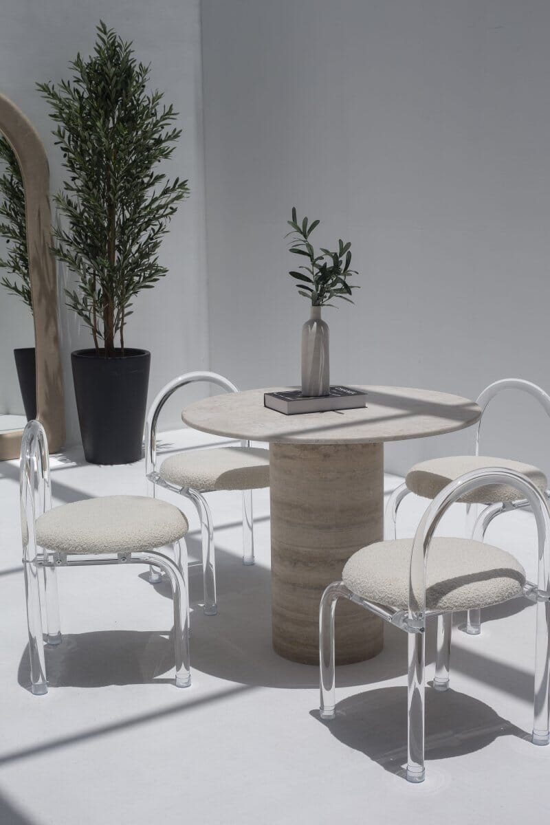 Cynthia Oryx Marble Dining Table with Travertine Base (2 Sizes)