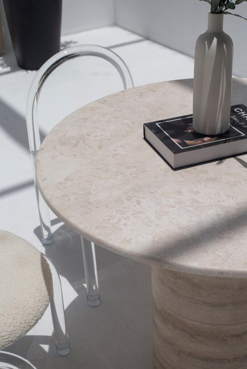 Cynthia Oryx Marble Dining Table with Travertine Base (2 Sizes)