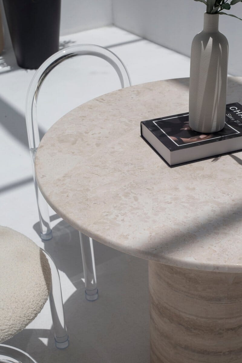 Cynthia Oryx Marble Dining Table with Travertine Base (2 Sizes)