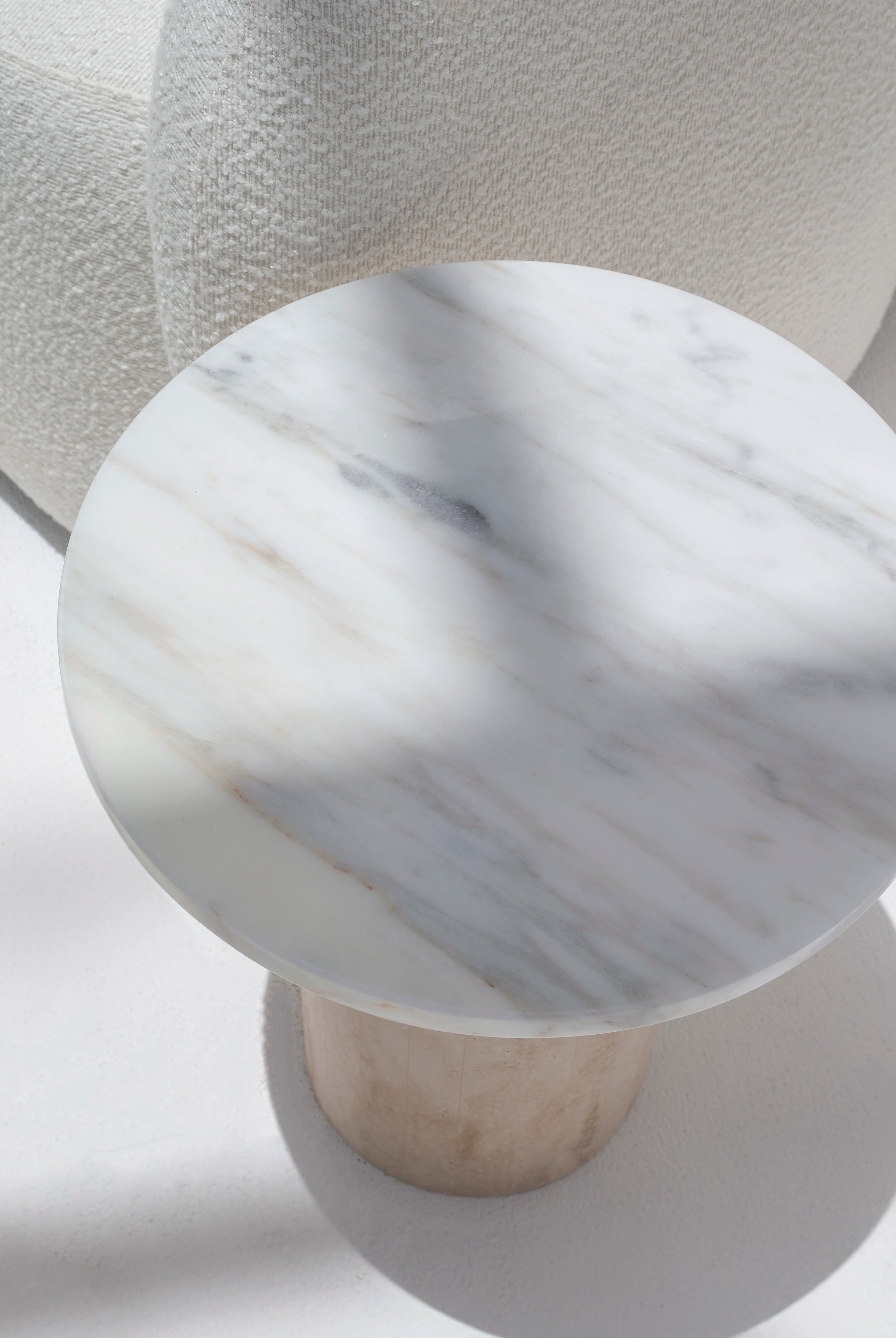 Harriet Calacatta Oro Marble Side Table with Travertine Base