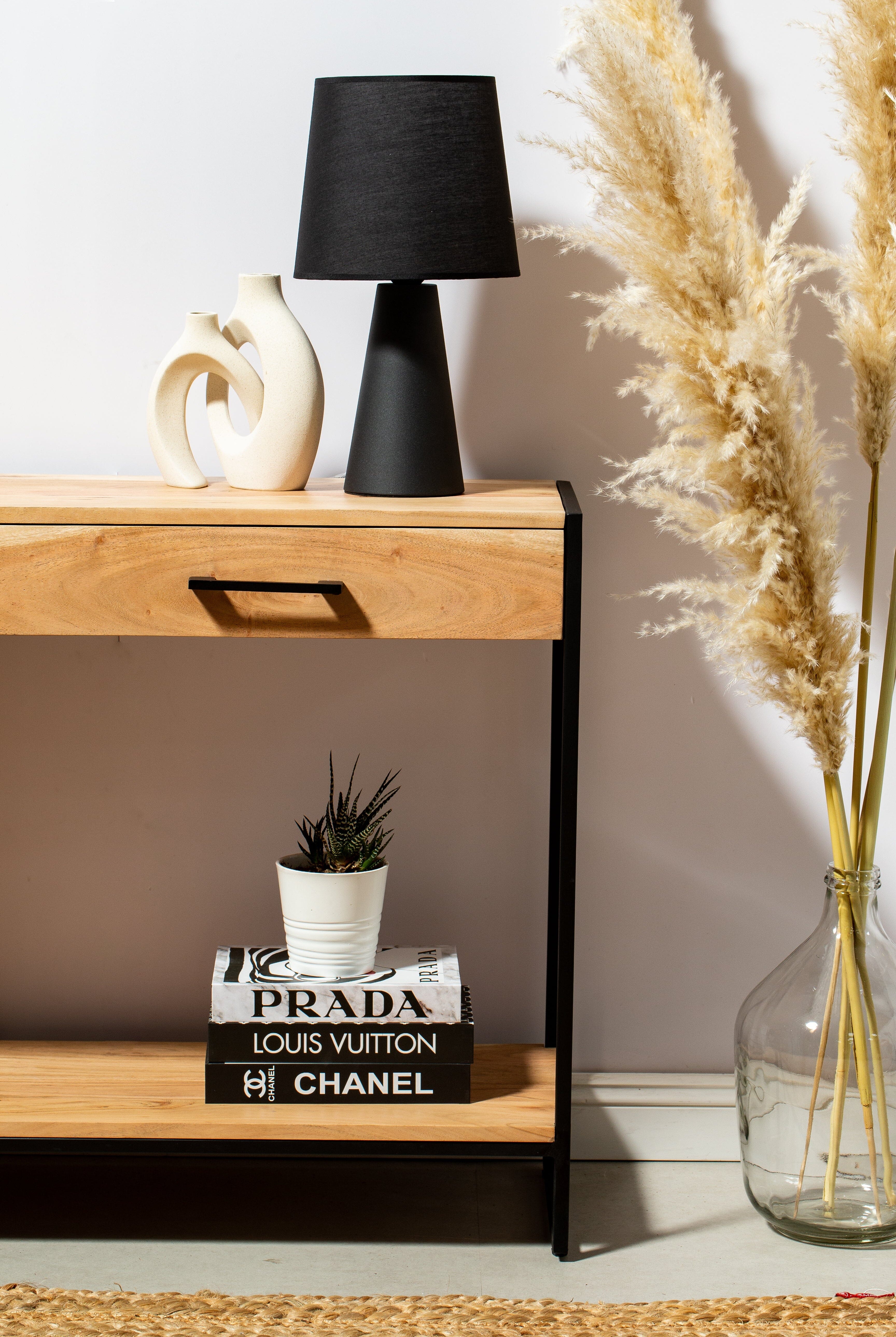 Industrial Two Drawer Wooden Desk Console Homekode