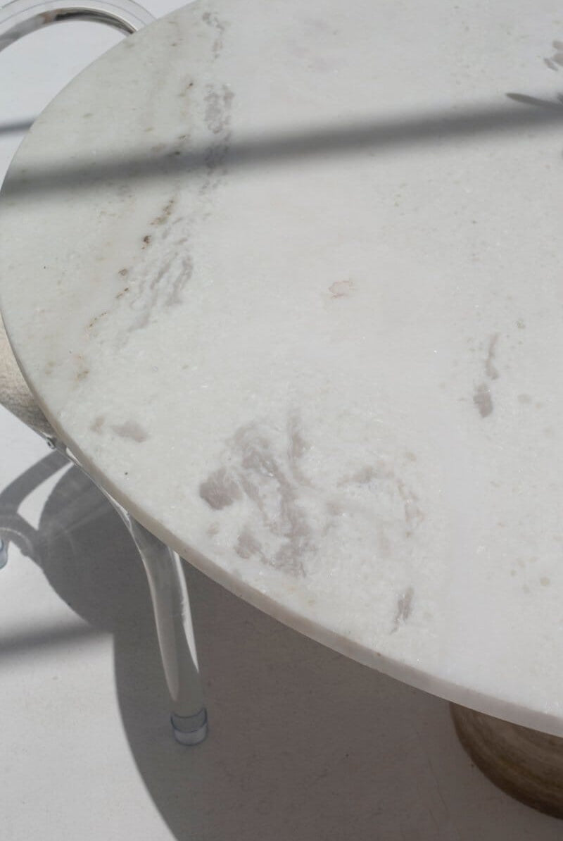 Cynthia White Marble Dining Table With Travertine Base (2 Sizes)