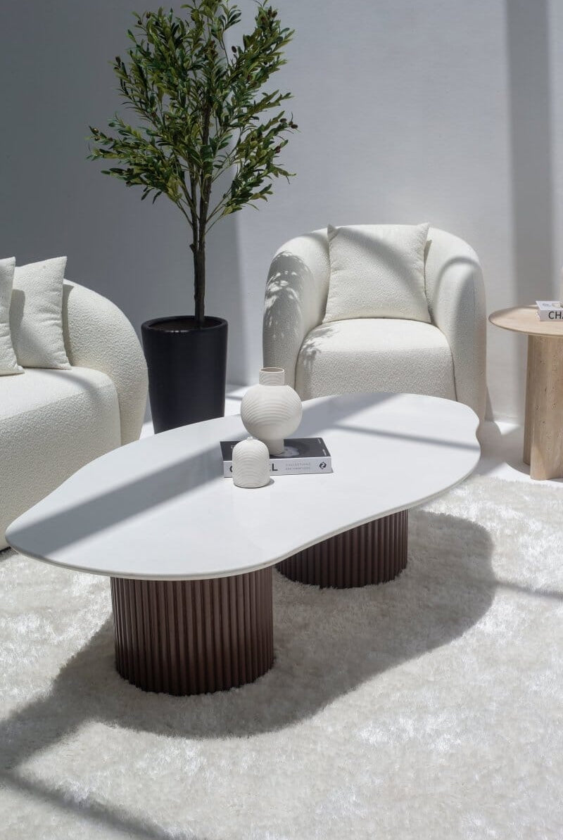 emisia White Quz Irregular Coffee Table With Dual Base (2 Base Colors) L160 x W90 x H42 x 2CM (Top Thickness) Brown