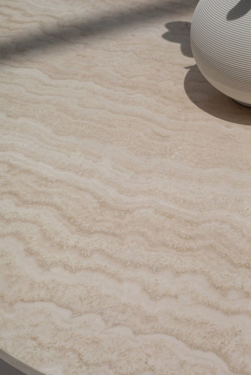 Petronia White Travertine Coffee Table With White Base