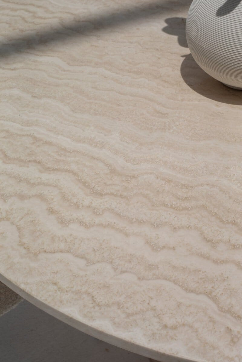 Pelagia Travertine Dining Table (5 Sizes) 90CM Diter x 76CM Height White Travertine