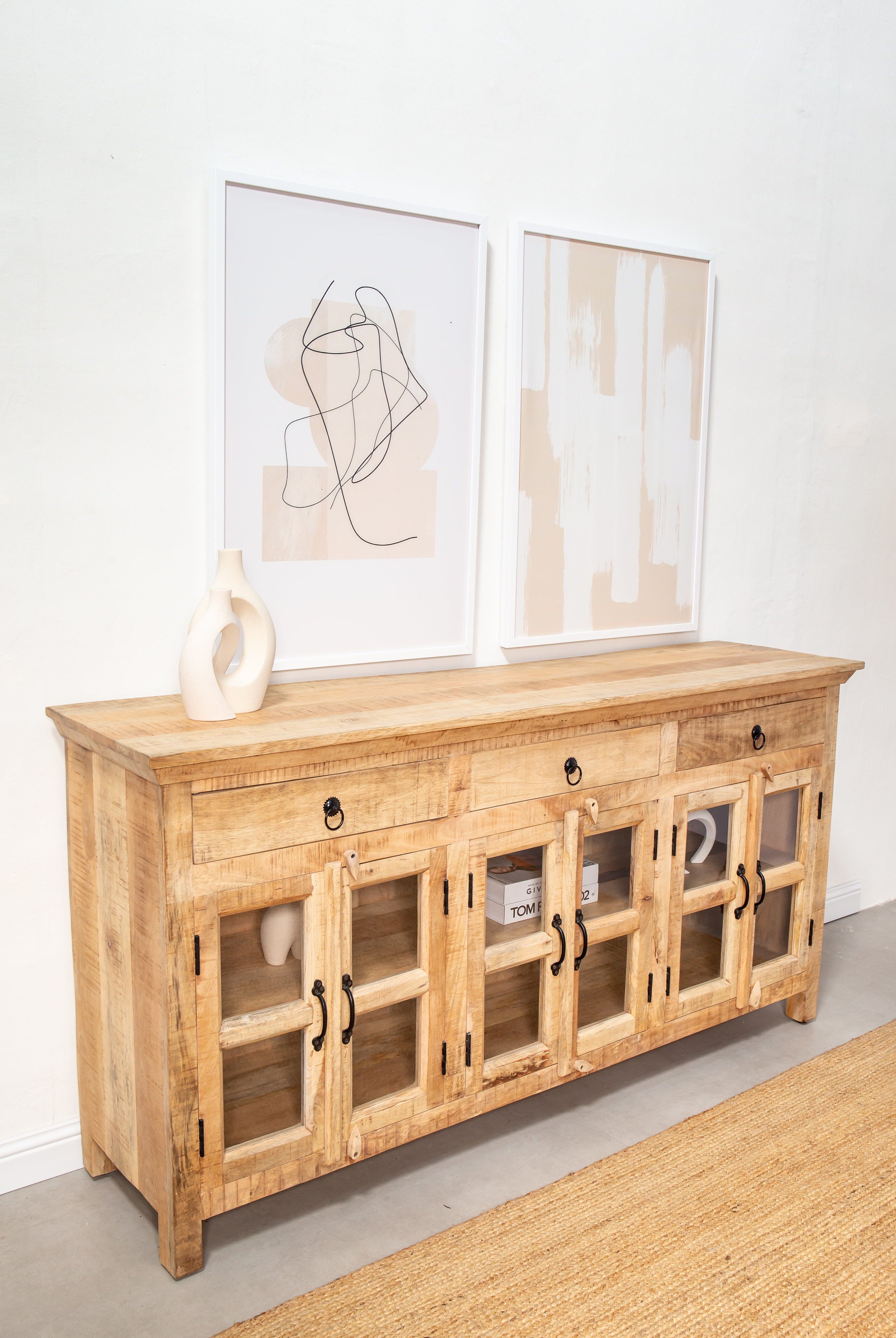 Paxton Wooden Sideboard with Glass Doors Buffets & Sideboards Homekode