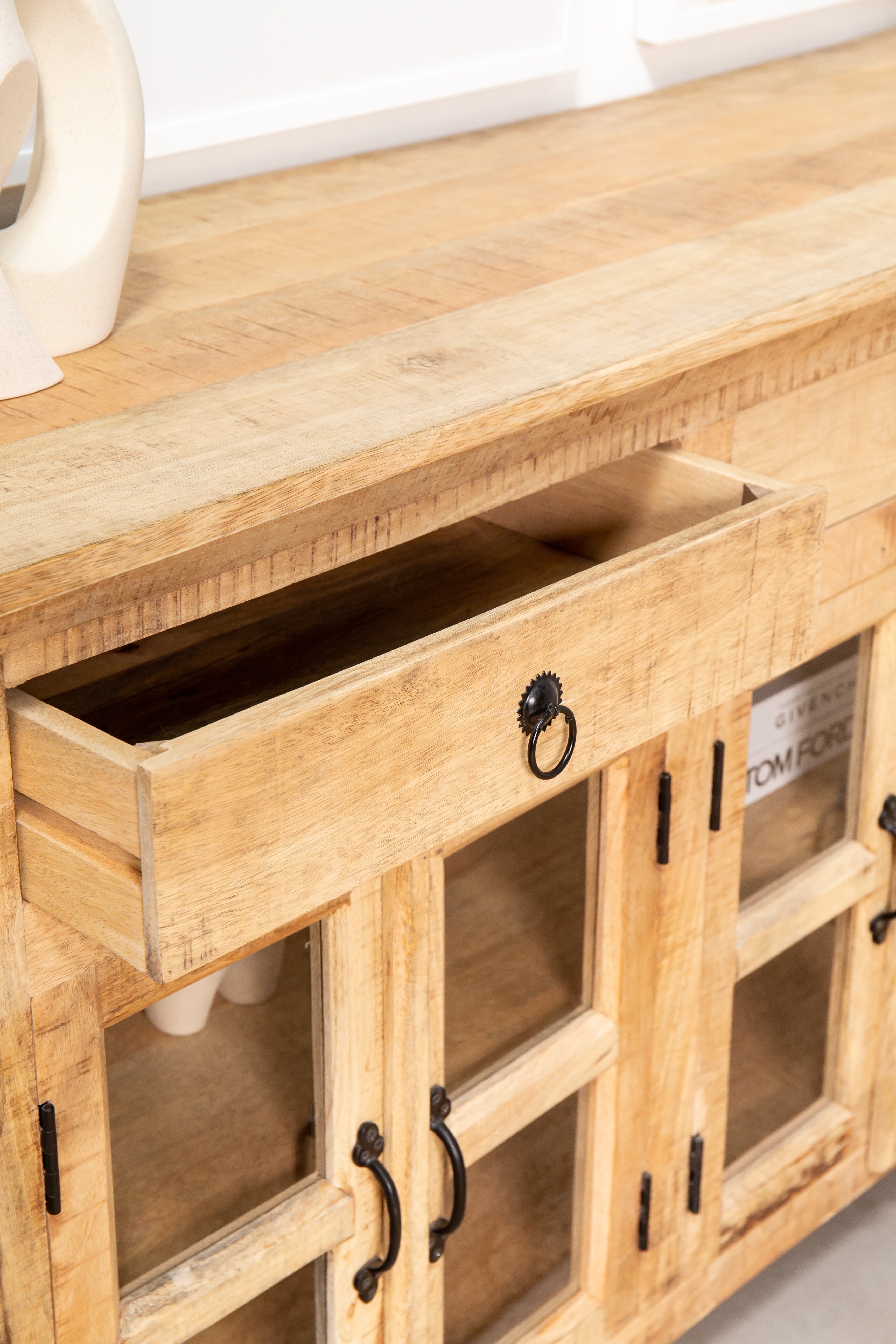 Paxton Wooden Sideboard with Glass Doors Buffets & Sideboards Homekode