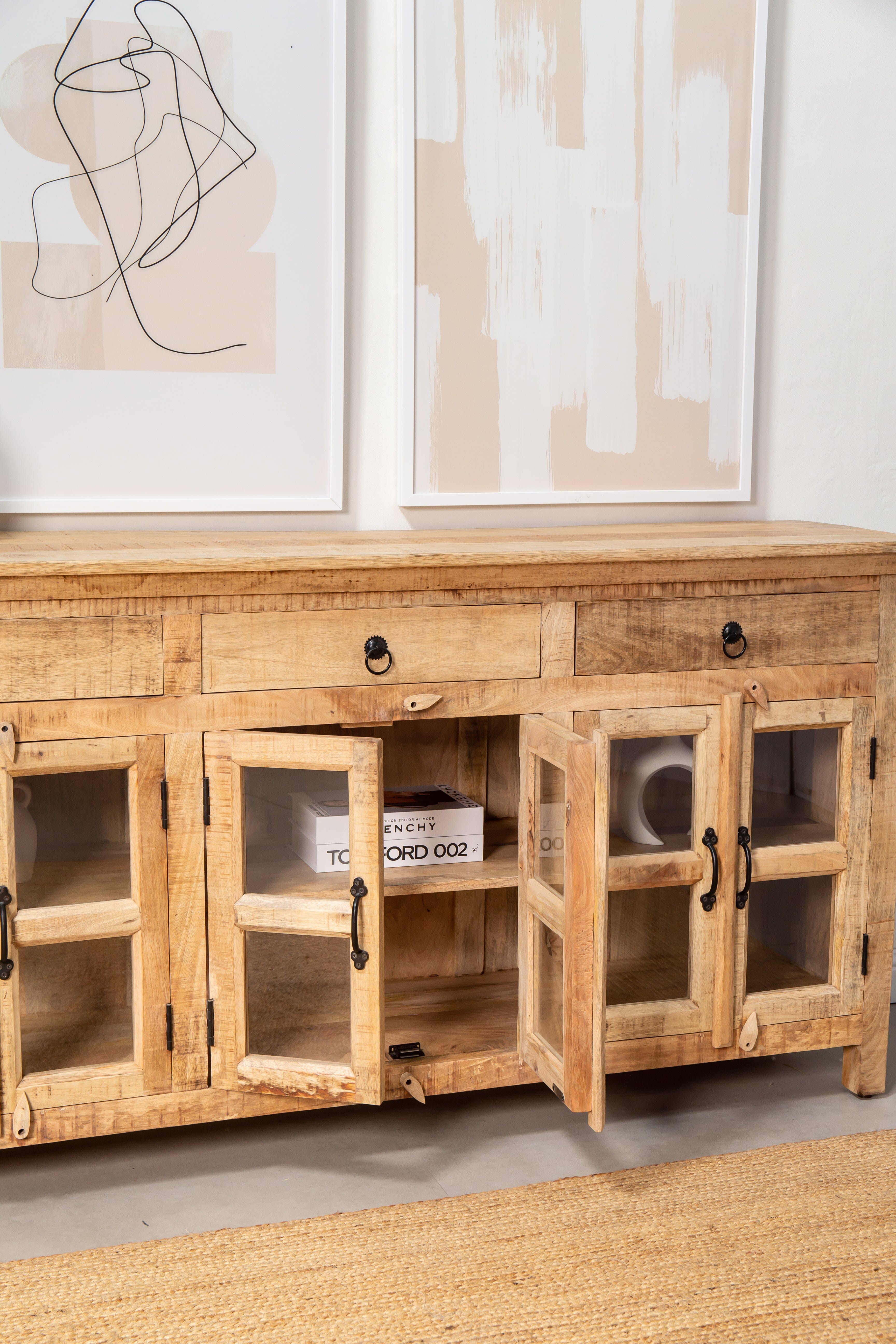 Paxton Wooden Sideboard with Glass Doors Buffets & Sideboards Homekode