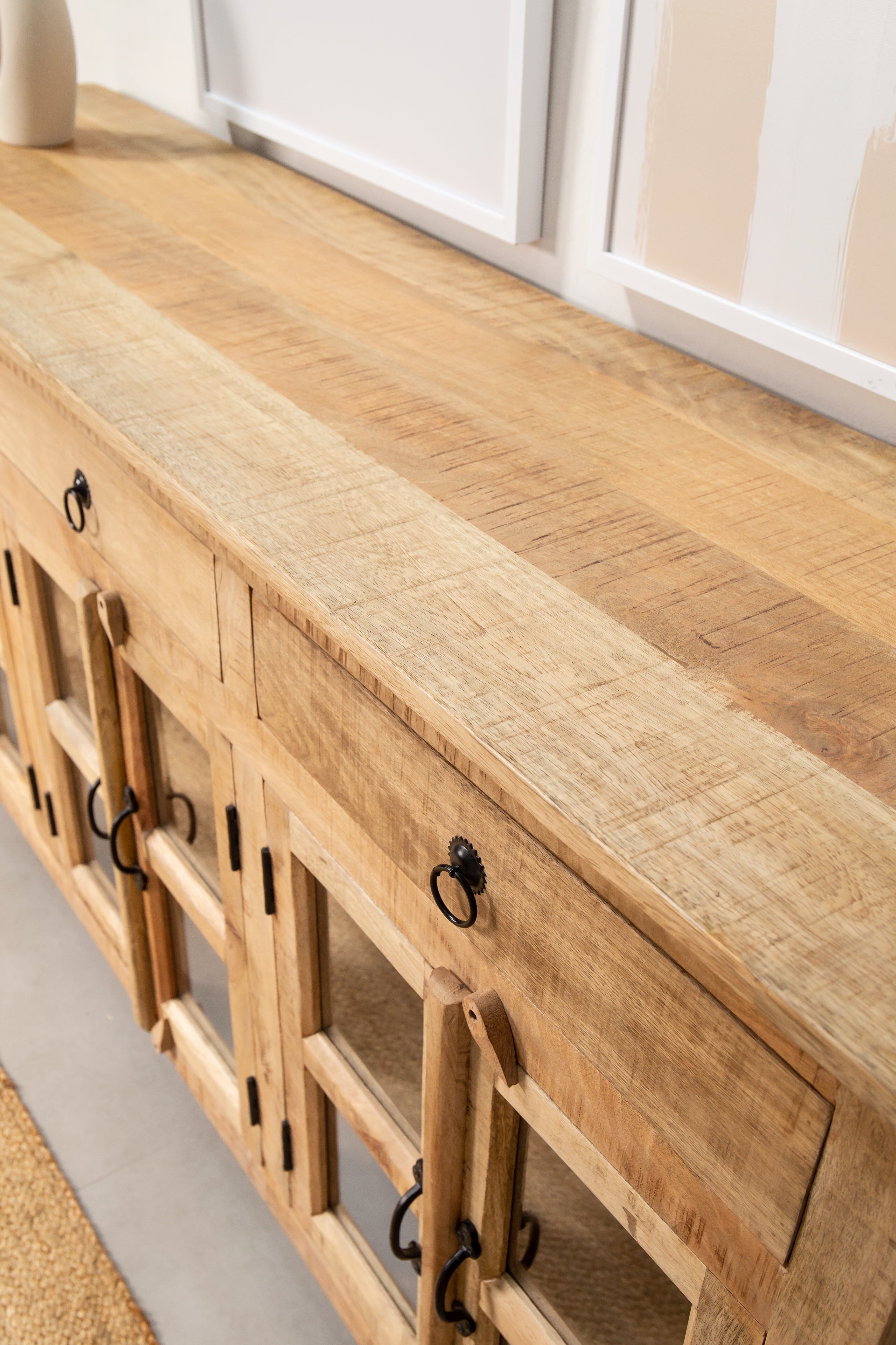 Paxton Wooden Sideboard with Glass Doors Buffets & Sideboards Homekode