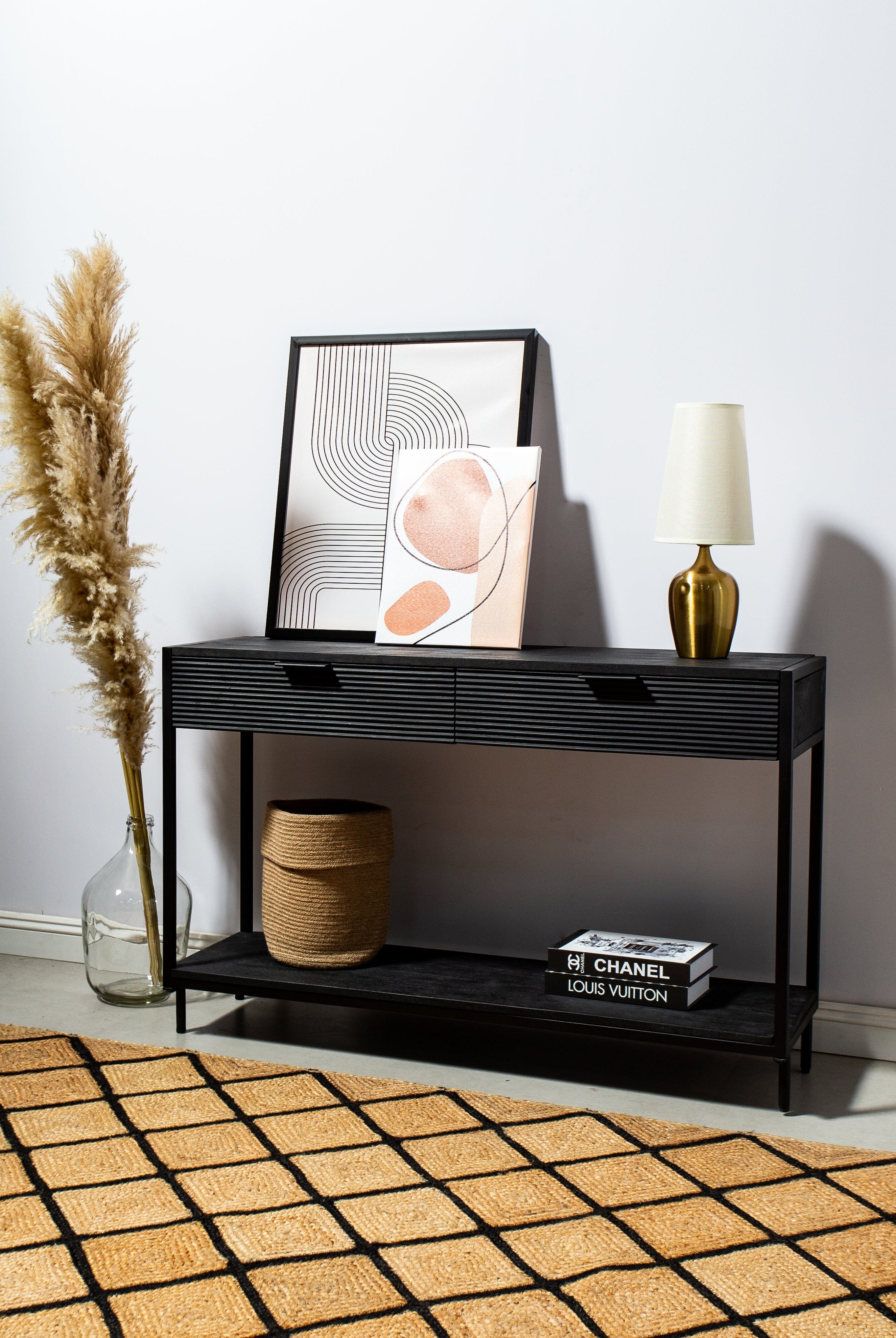 Black Two Drawer Wooden Console Homekode