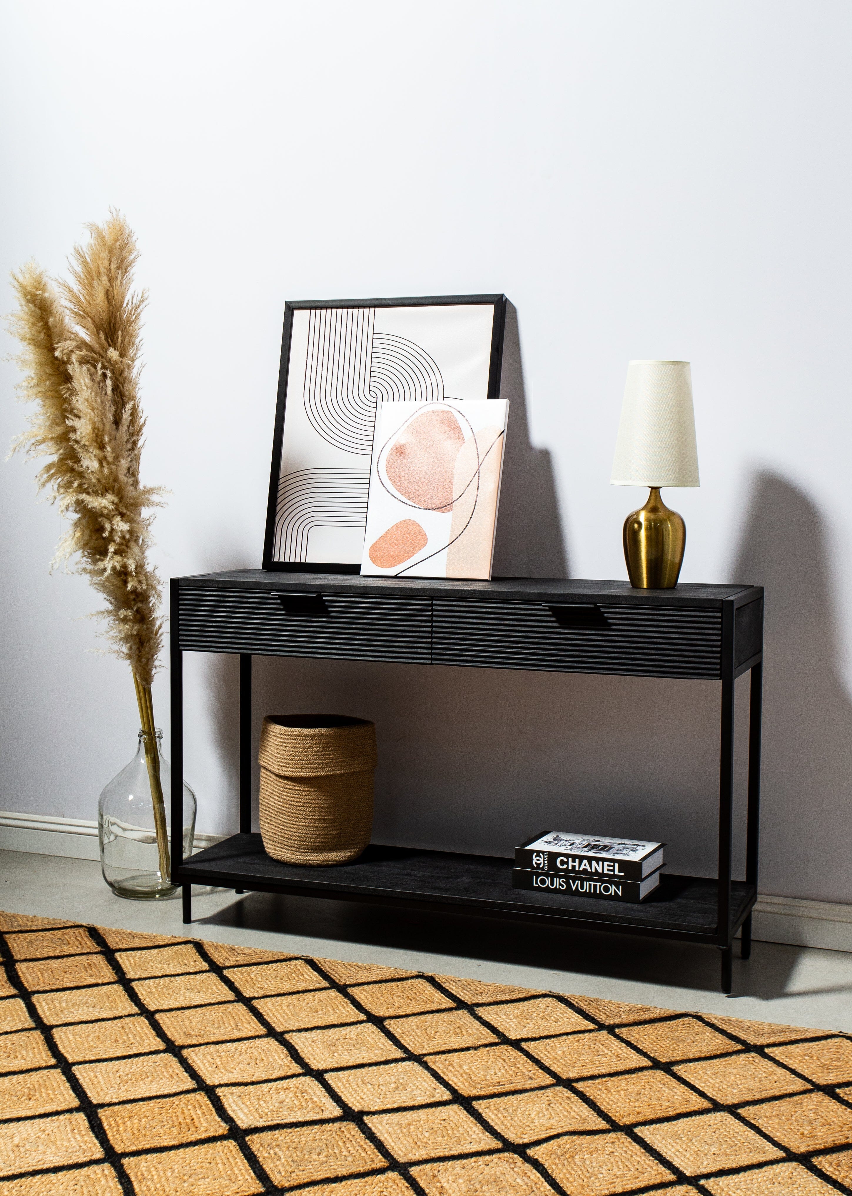 Black Two Drawer Wooden Console Homekode