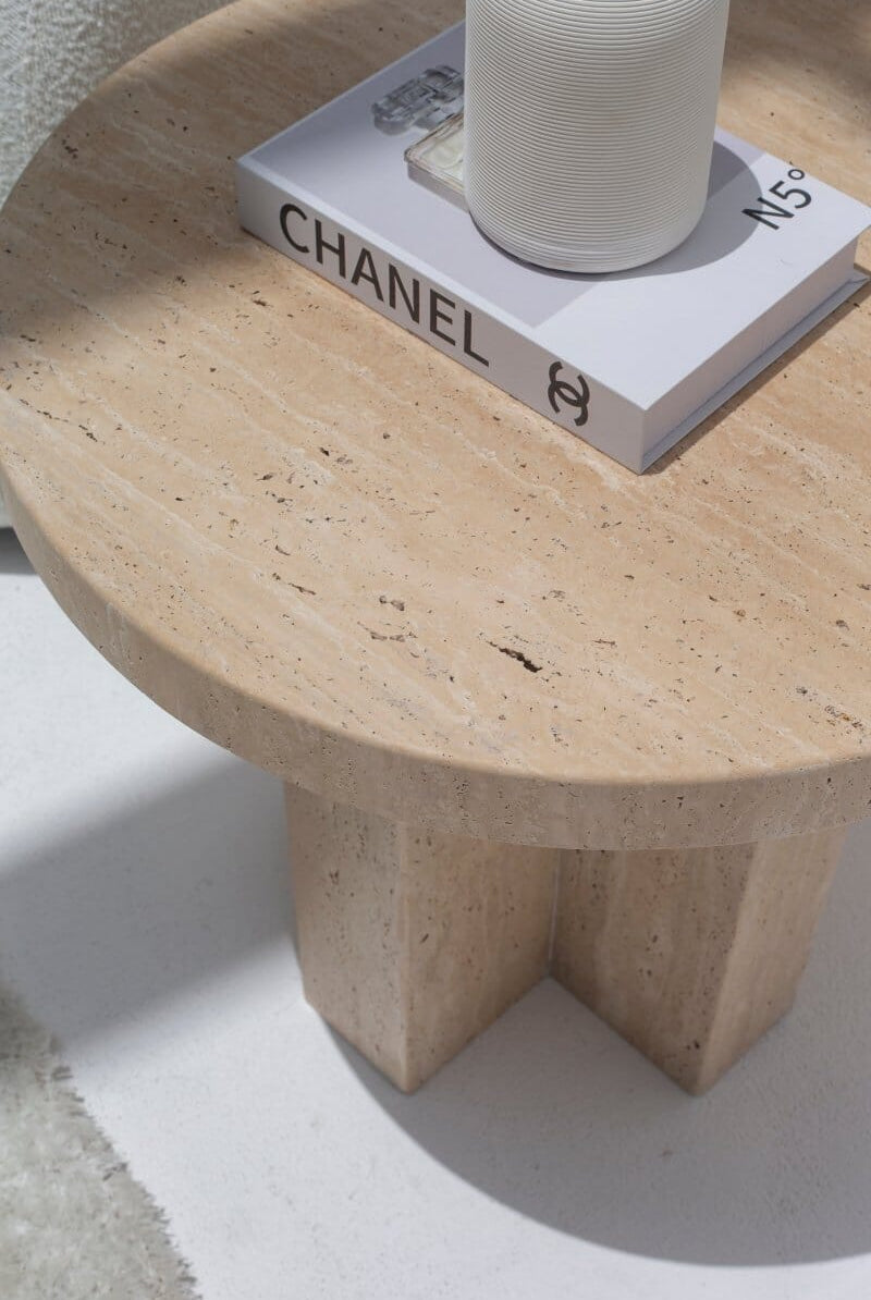Eirene Honed Travertine Side Table