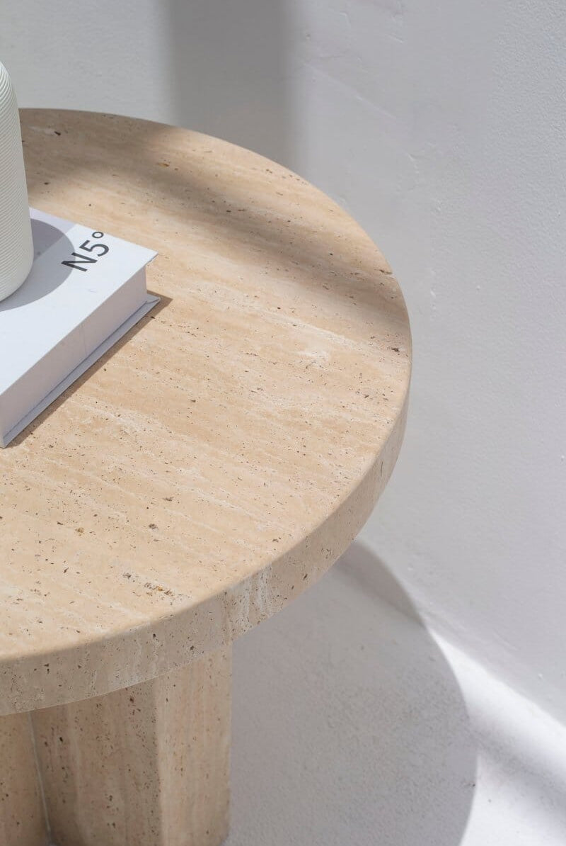 Eirene Honed Travertine Side Table