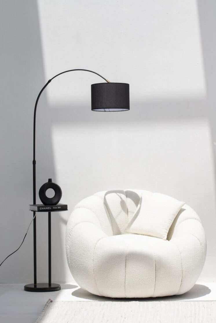 Contemporary Arching Floor Lamp with Sleek Black Shade