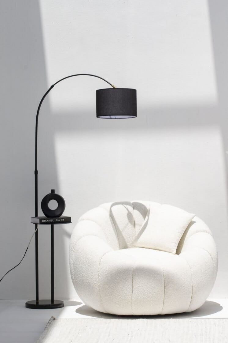Contemporary Arching Floor Lamp with Sleek Black Shade