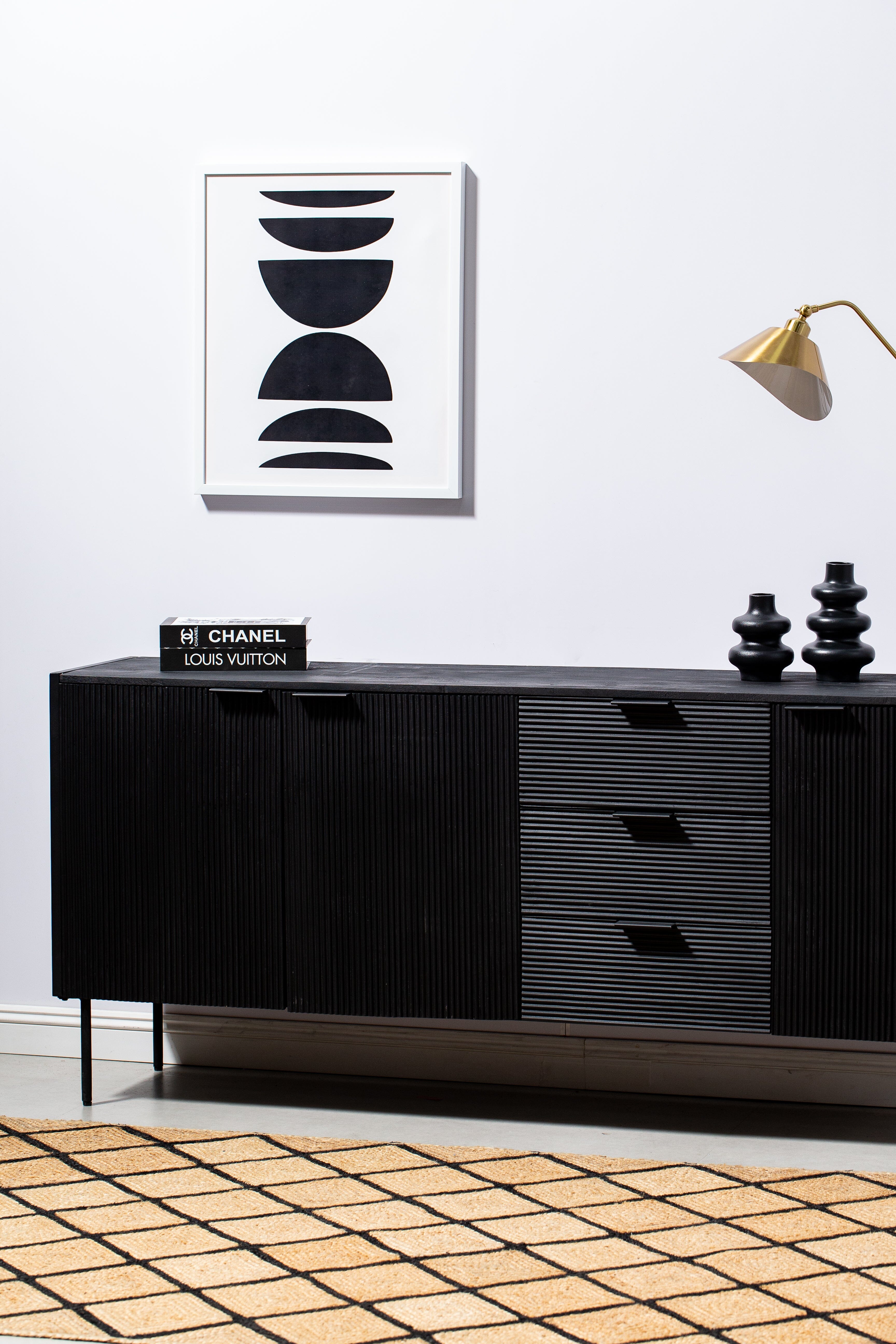 Black 3 Drawers & 3 Doors Sideboard Homekode