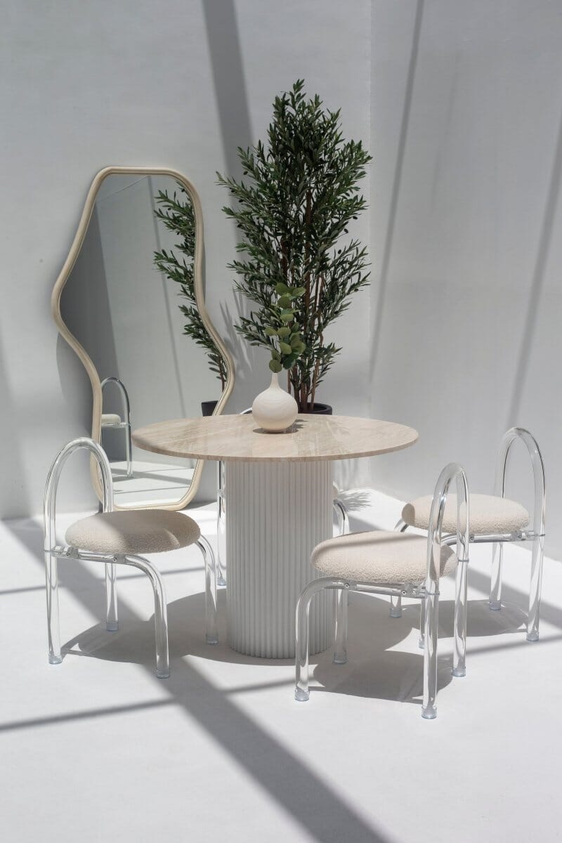 Cornelia Light Beige Travertine Dining Table With White Base (2 Sizes)