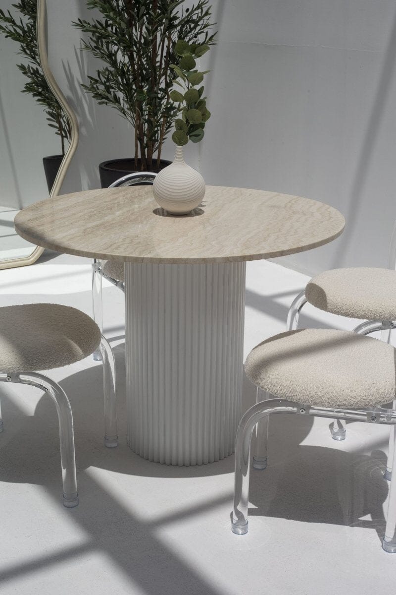 Cornelia Light Beige Travertine Dining Table With White Base (2 Sizes)