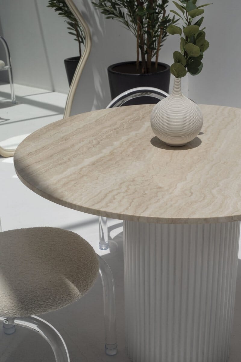 Cornelia Light Beige Travertine Dining Table With White Base (2 Sizes)