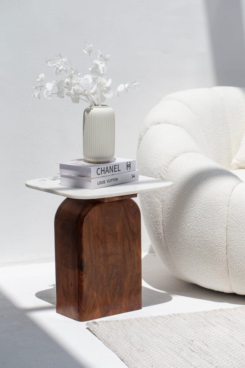 Shagla Marble-Top Wooden Side Table