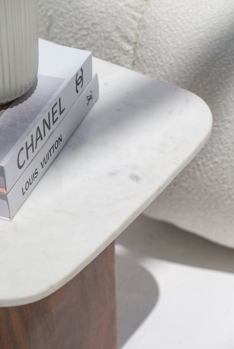 Shagla Marble-Top Wooden Side Table