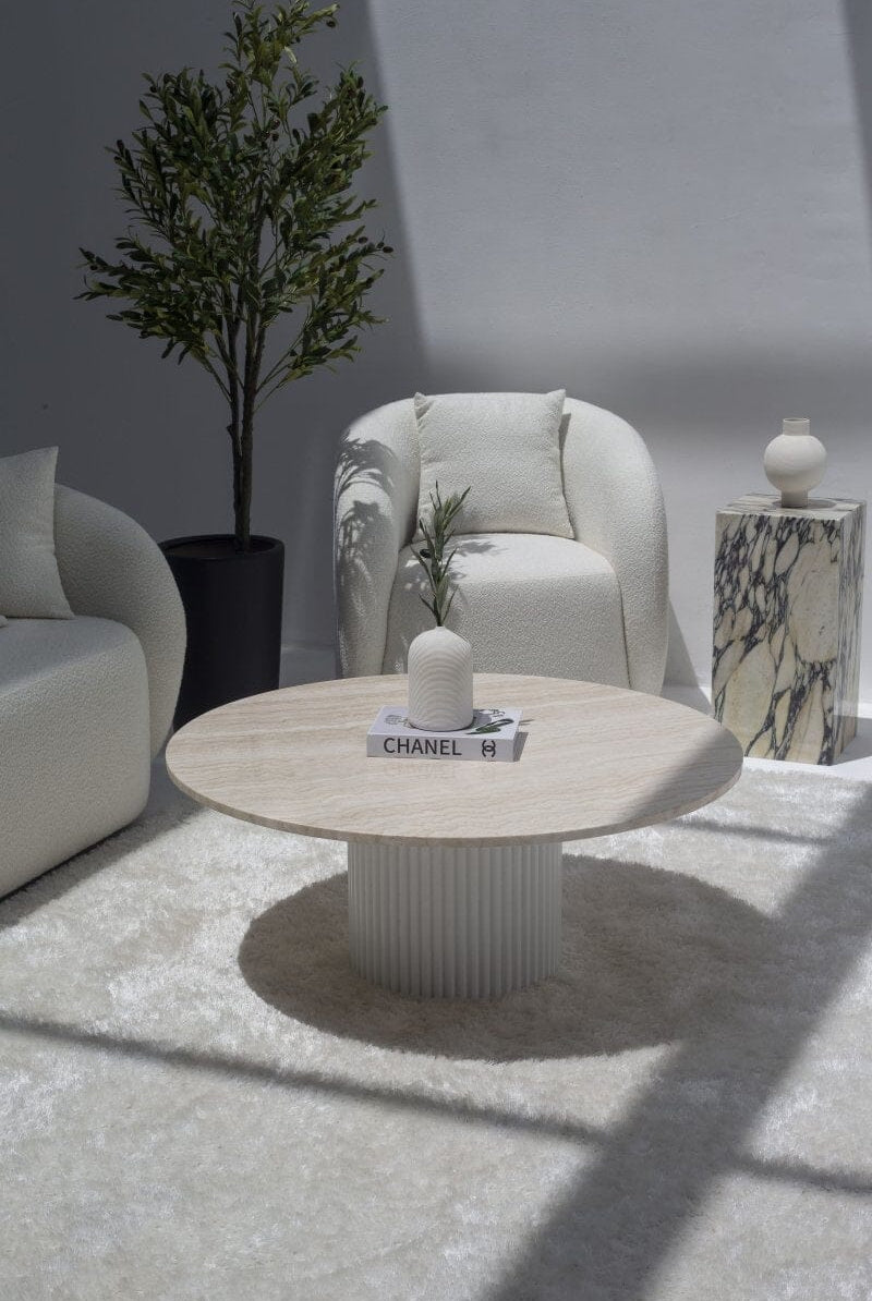 Petronia White Travertine Coffee Table (4 Base Colors)