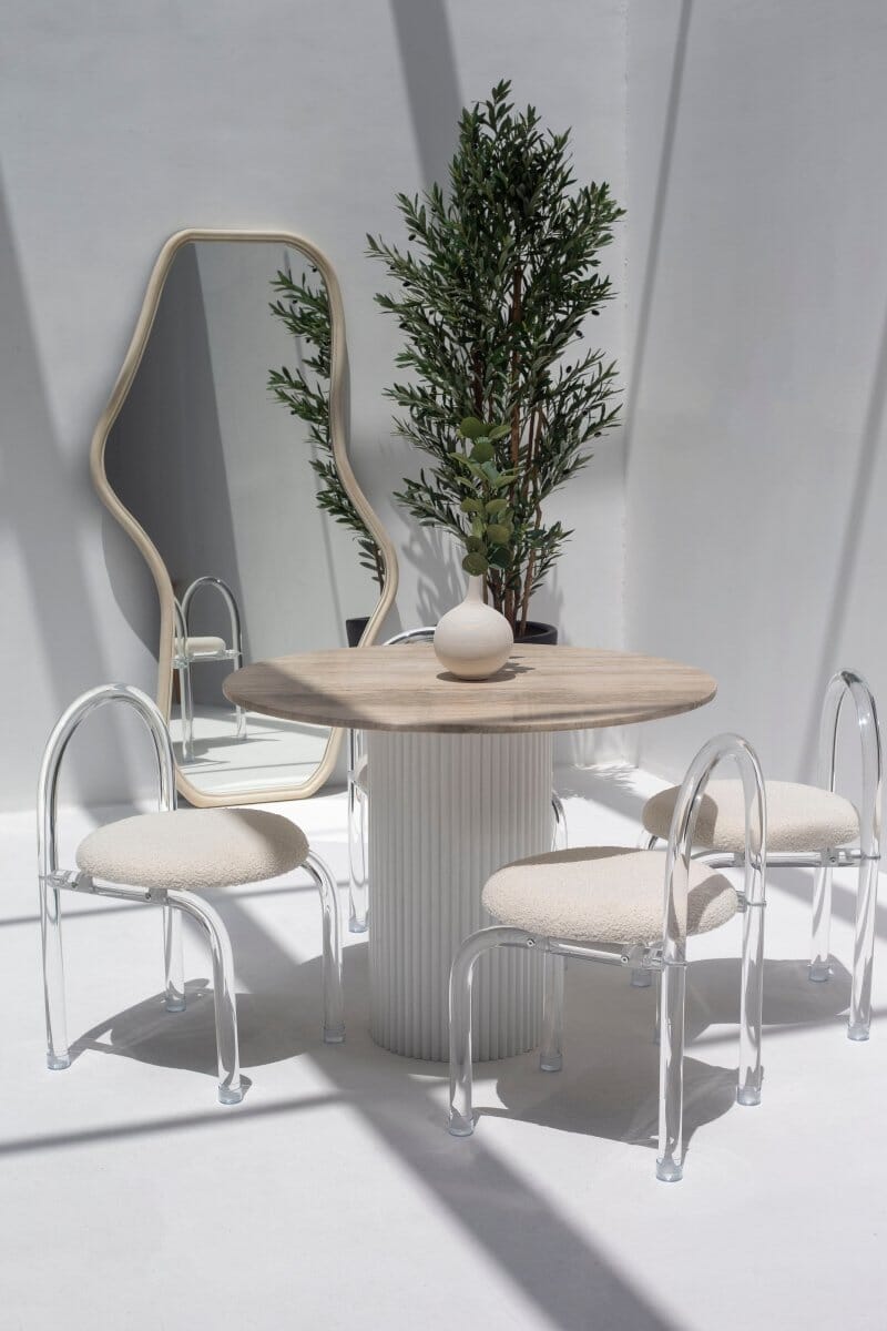 Cornelia Silver Travertine Dining Table with White Base (2 Sizes)