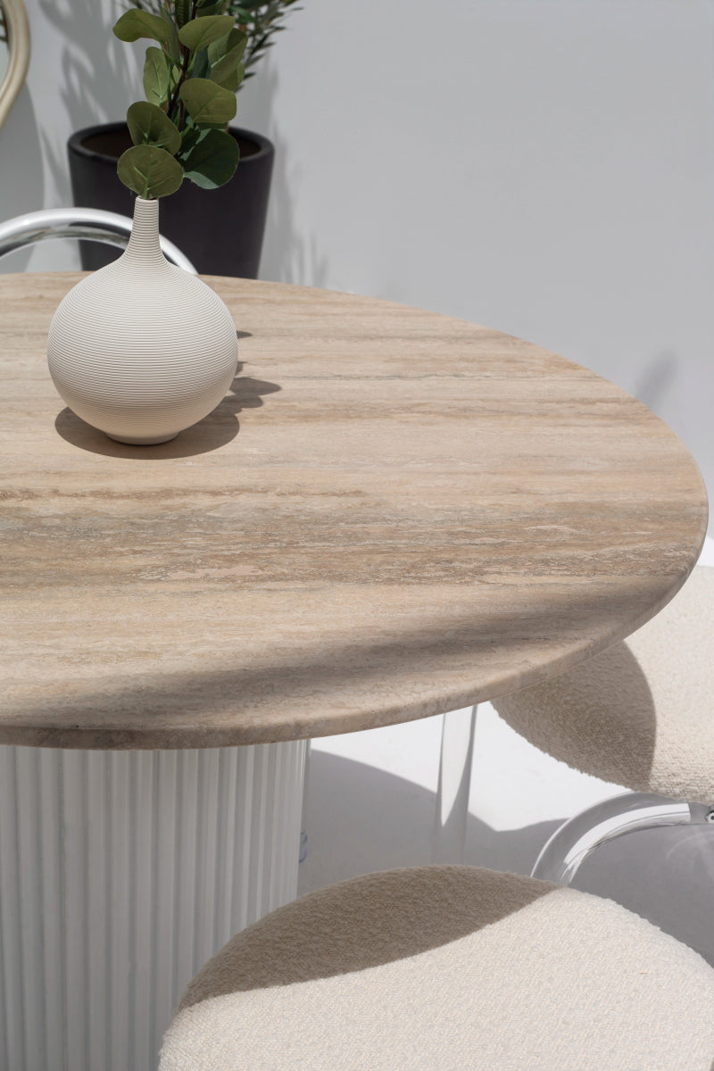 Cornelia Silver Travertine Dining Table with White Base (2 Sizes)