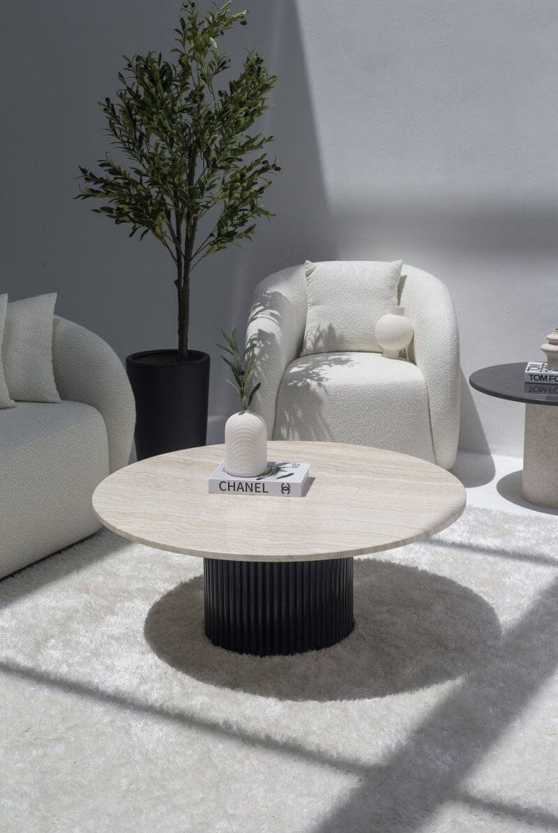 Petronia White Travertine Coffee Table (4 Base Colors) Black