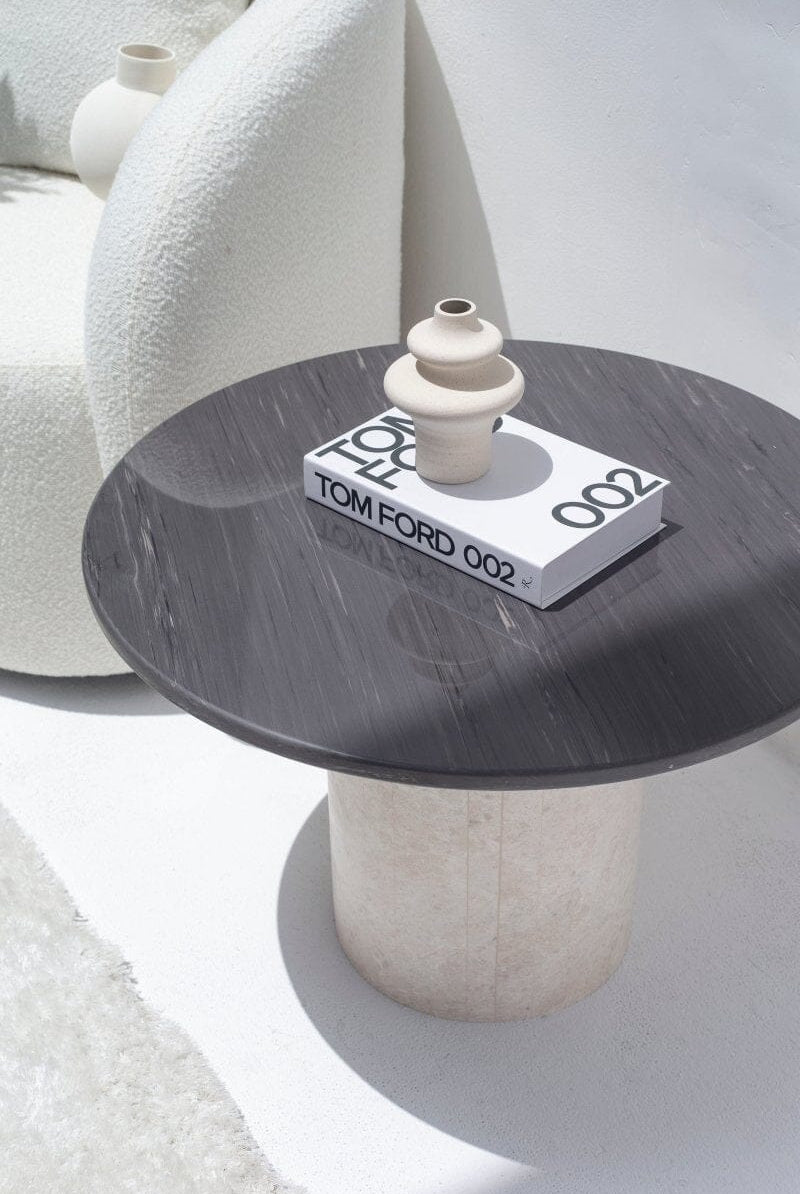 Harriet Gray Dekton Side Table with Travertine Base (3 Sizes)