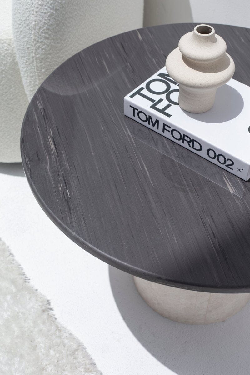 Harriet Gray Dekton Side Table with Travertine Base (3 Sizes)