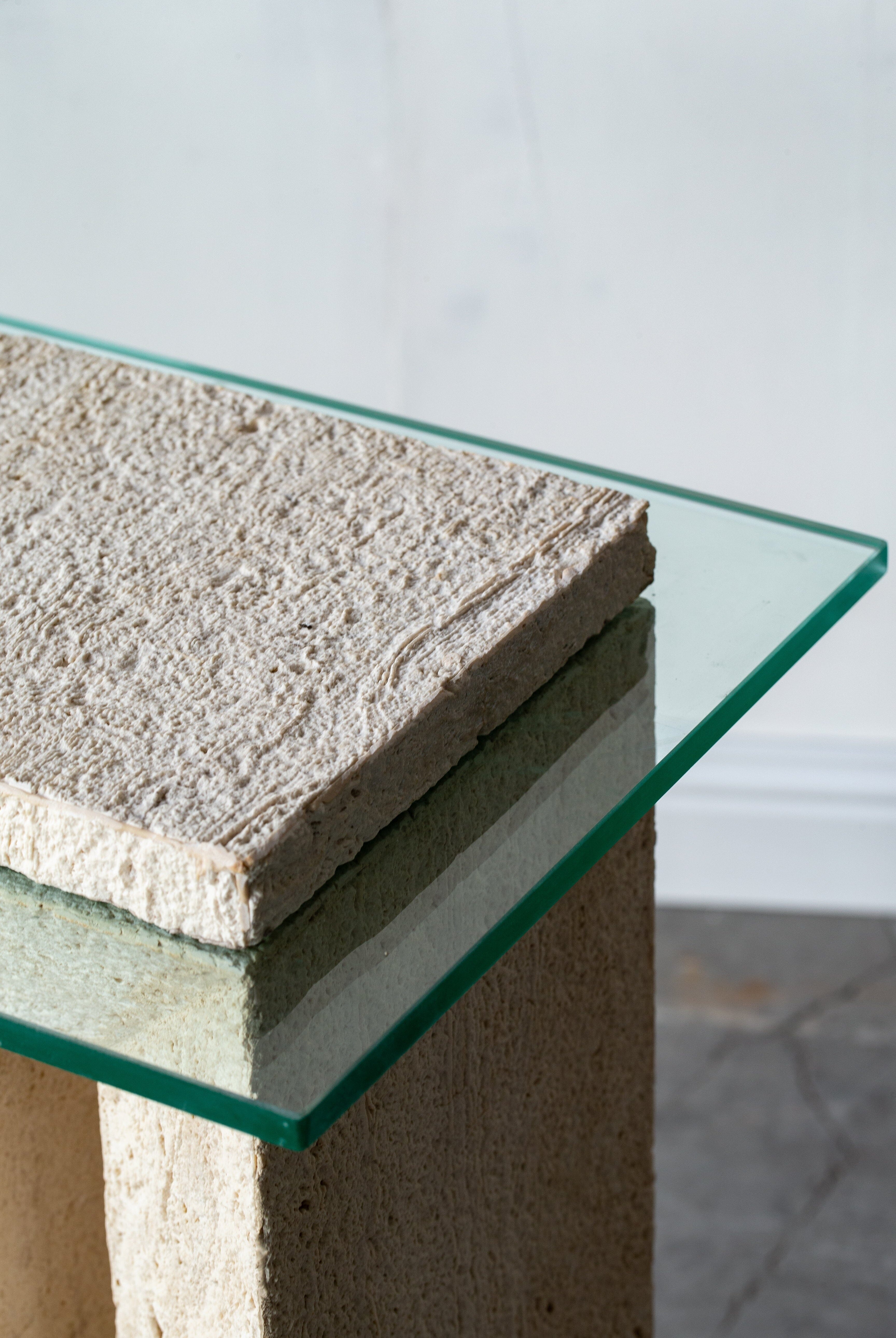 Sadie Minimalist Travertine Plinth with Glass Top Homekode