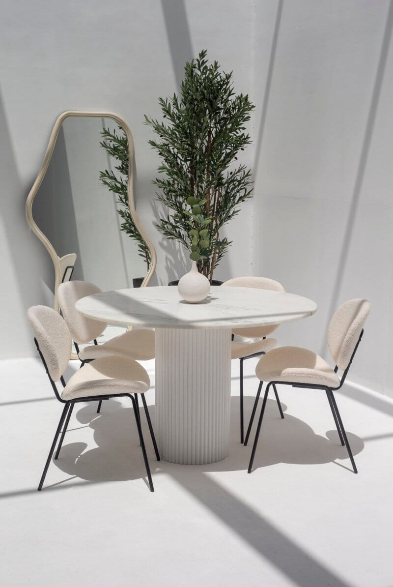 Aloise White Marble Top Round Dining Table (2 Base Colors)