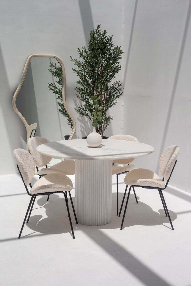 Aloise White Marble Top Round Dining Table (2 Base Colors)