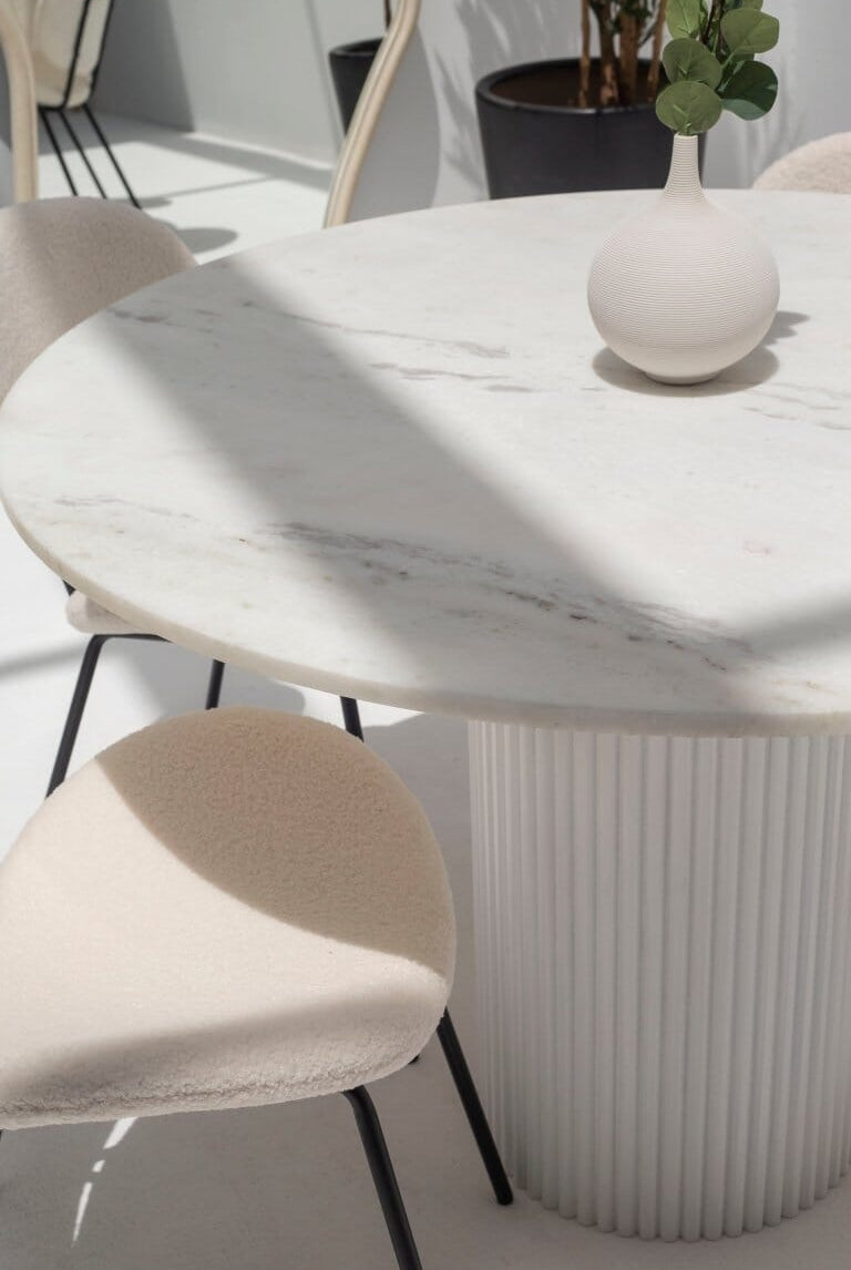 Aloise White Marble Top Round Dining Table (2 Base Colors) Homekode