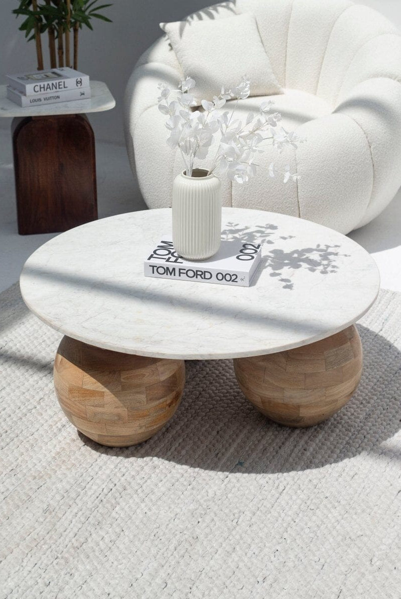 Pallas Round Marble Top Coffee Table with Three Round Legs