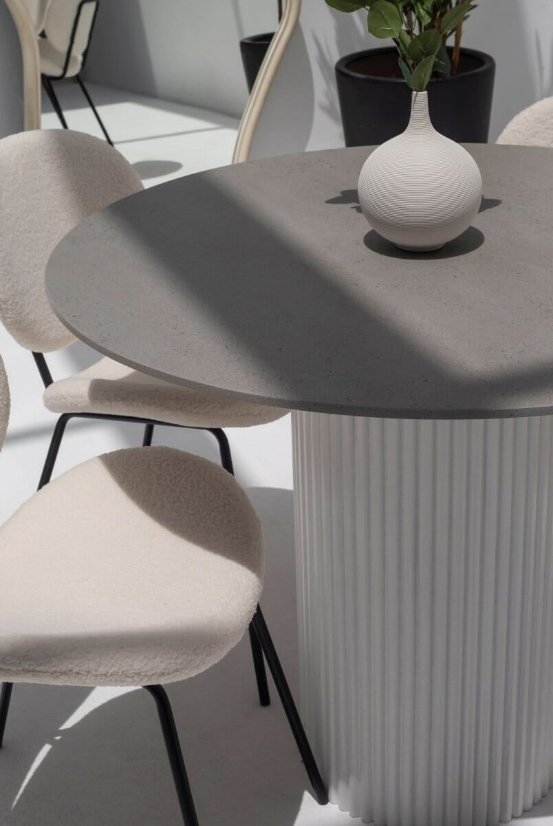 Cornelia Grey Dekton Dining Table with White Base