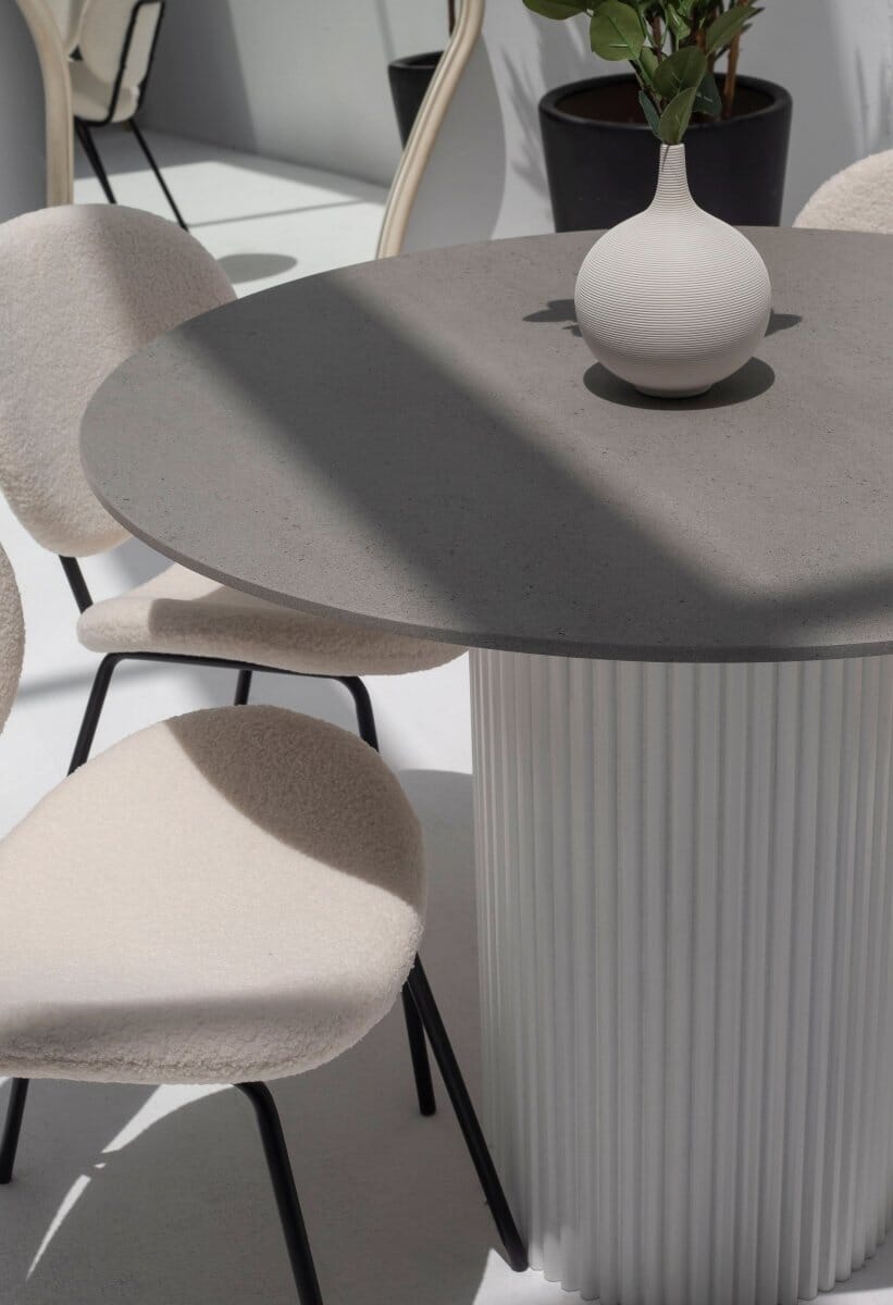 Cornelia Grey Dekton Dining Table with White Base