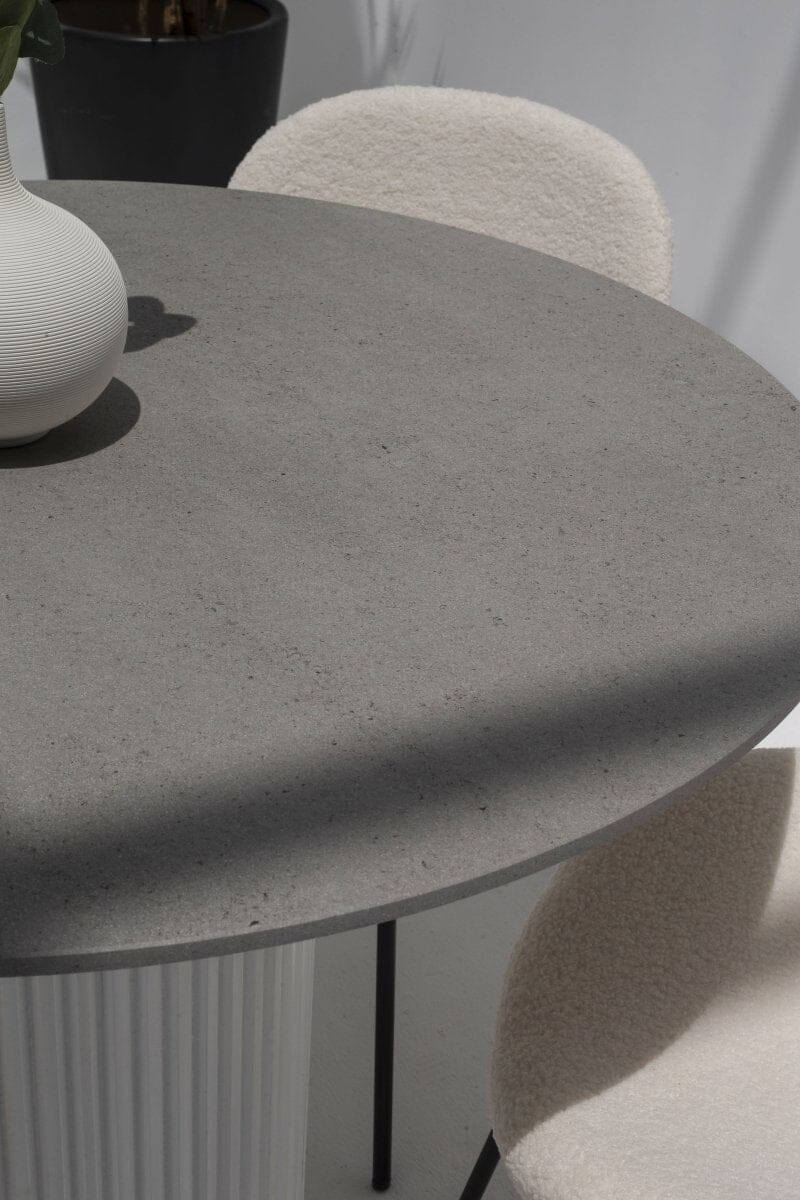 Cornelia Grey Dekton Dining Table with White Base