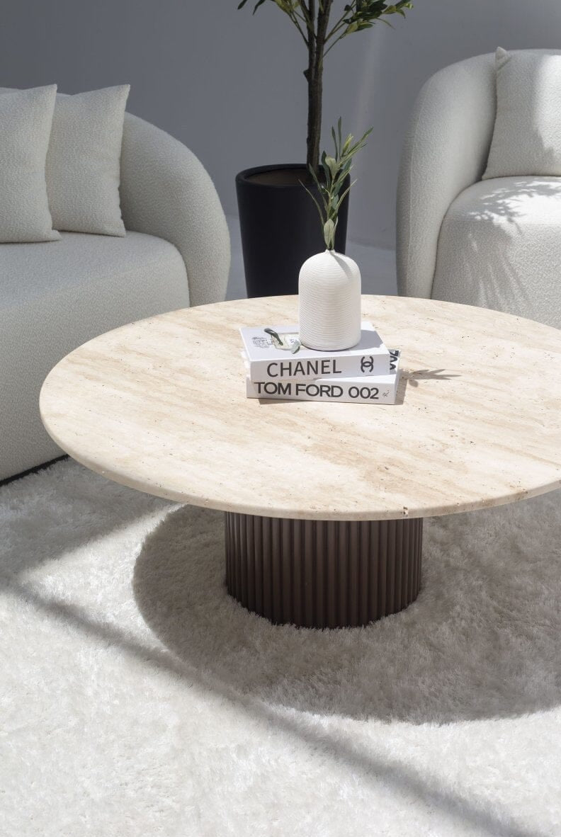 Petronia Beige Travertine Coffee Table (4 Base Colors)