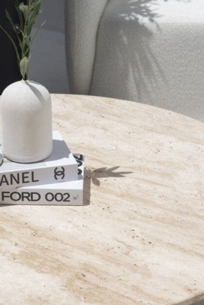 Petronia Beige Travertine Coffee Table With Brown Base