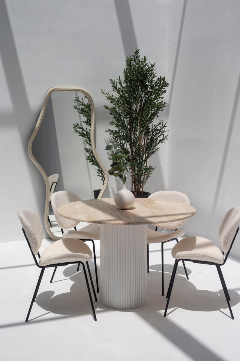 Cornelia Beige Travertine Top Dining Table (4 Base Colors)